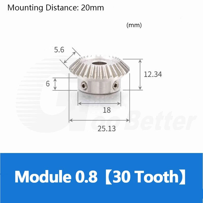 Bevel Gear Module 0.8 Stainless Steel 90° 1:1 Pairing 20 25 30 Tooth Miter Gear