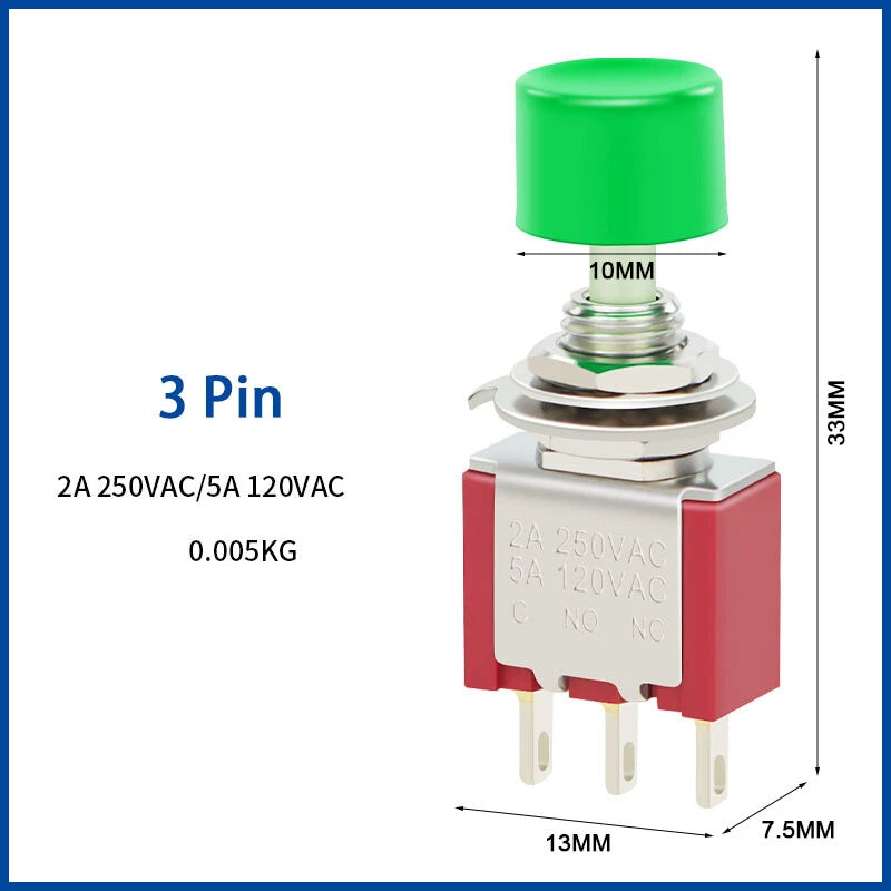 MTS 6mm Mini Toggle Switch – 3 & 6 Pin, 2 & 3 Position, On-Off / On-Off-On