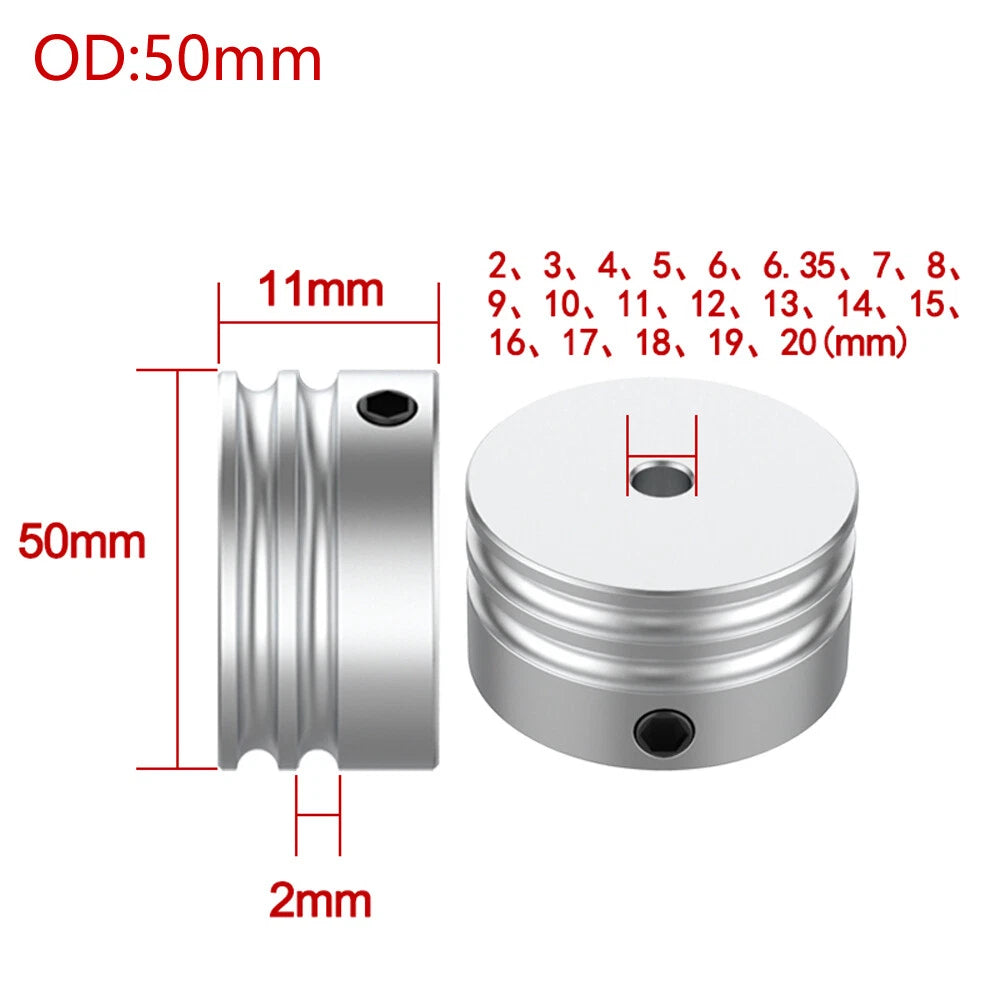 Double U Grooved Pulley PU Round Belt Pulleys Aluminum Width 2mm OD 10mm-60mm