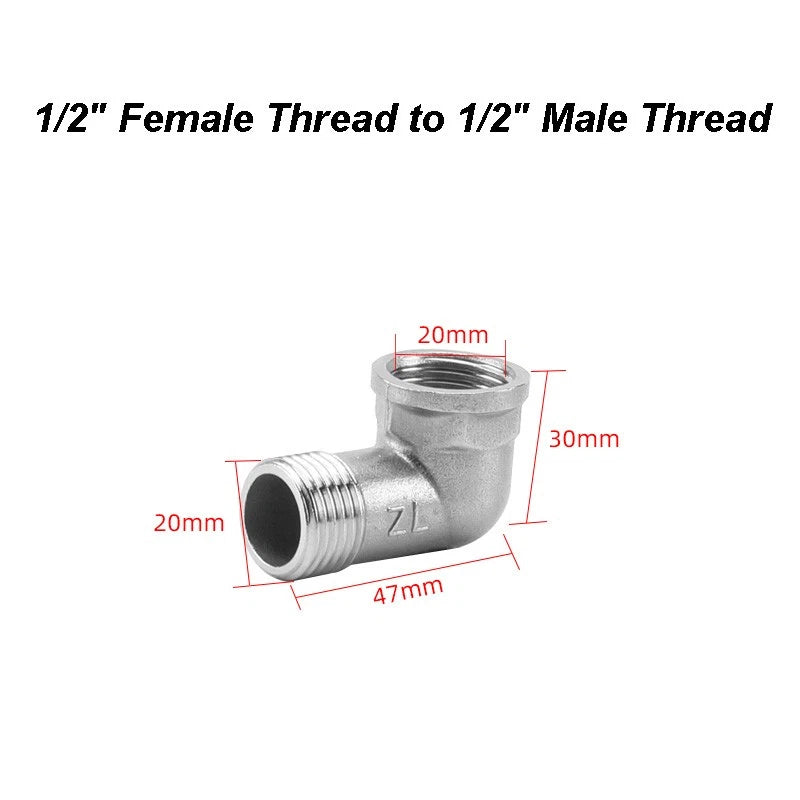 201 Stainless Steel 90° Elbow Pipe Fitting — BSP 1/2" 3/4" 1" Male Female Thread