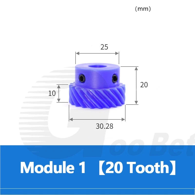 Mod 1 Helical Gear 45° Left-hand 13-26 Tooth Motor Pinion Bore 6-16mm Nylon Blue