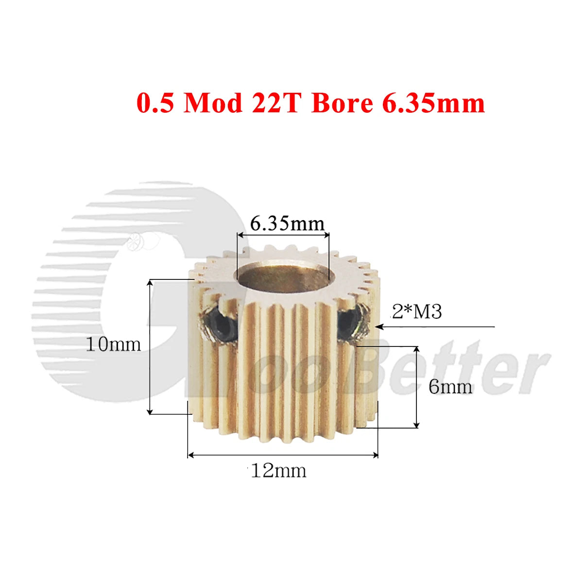 0.5 Mod Brass Pinion Spur Gear 22 Teeth Bore 4/5/6/6.35/8mm Transmission Gear