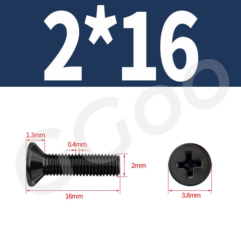M2 Stainless Steel Black Phillips Flat Head Countersunk Machine Screws DIN 965