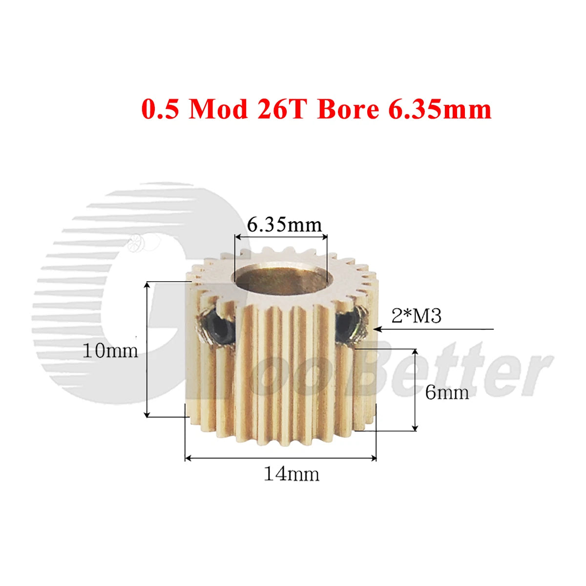 0.5 Mod Brass Pinion Spur Gear 26 Teeth Bore 4/5/6/6.35/7mm Transmission Gear
