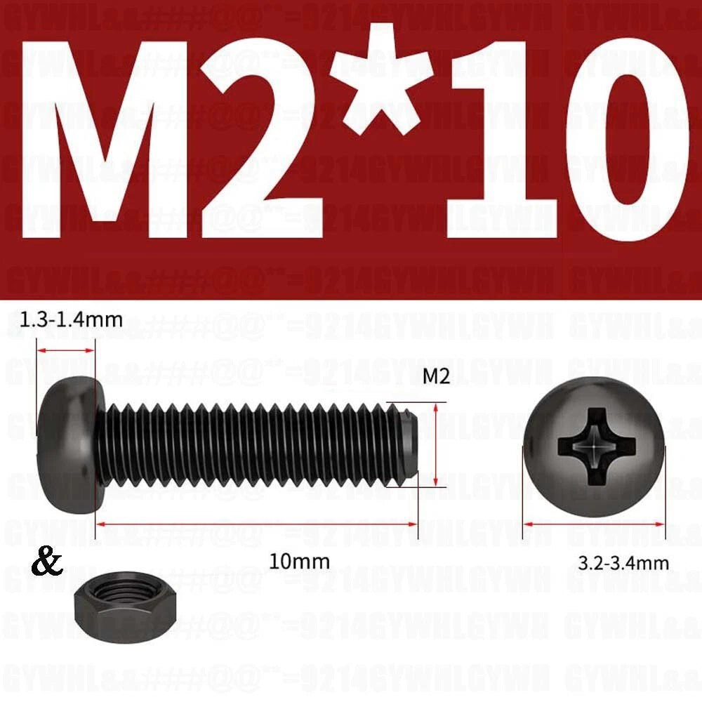 Black Pan Head Phillips Machine Screws + Hex Nuts Set – A2 Stainless Steel, M2 to M10