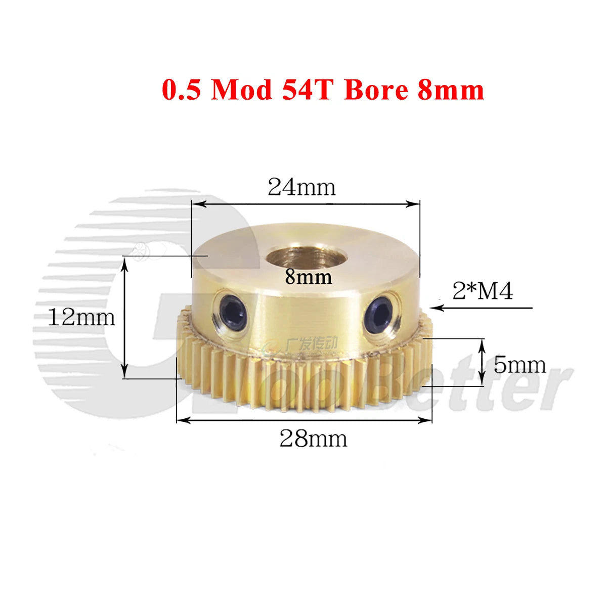0.5 Mod Brass Pinion Spur Gear 54 Teeth Bore 4/5/6/8/10/12mm Transmission Gear