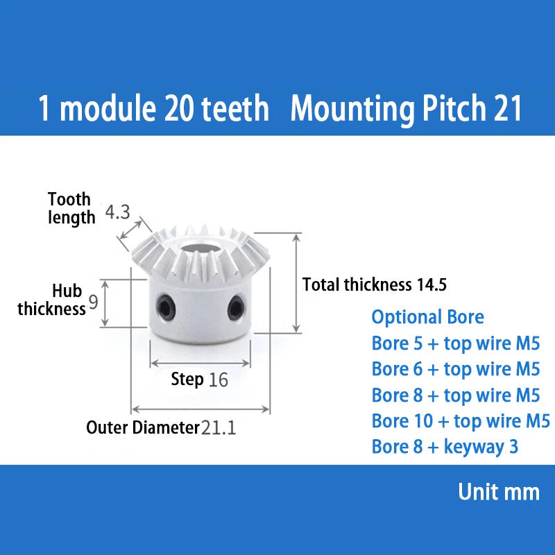 1 Mod Bevel Gear 15 - 30 Teeth Transmission Gears Bevel Teeth 90° 1:1  Aluminum