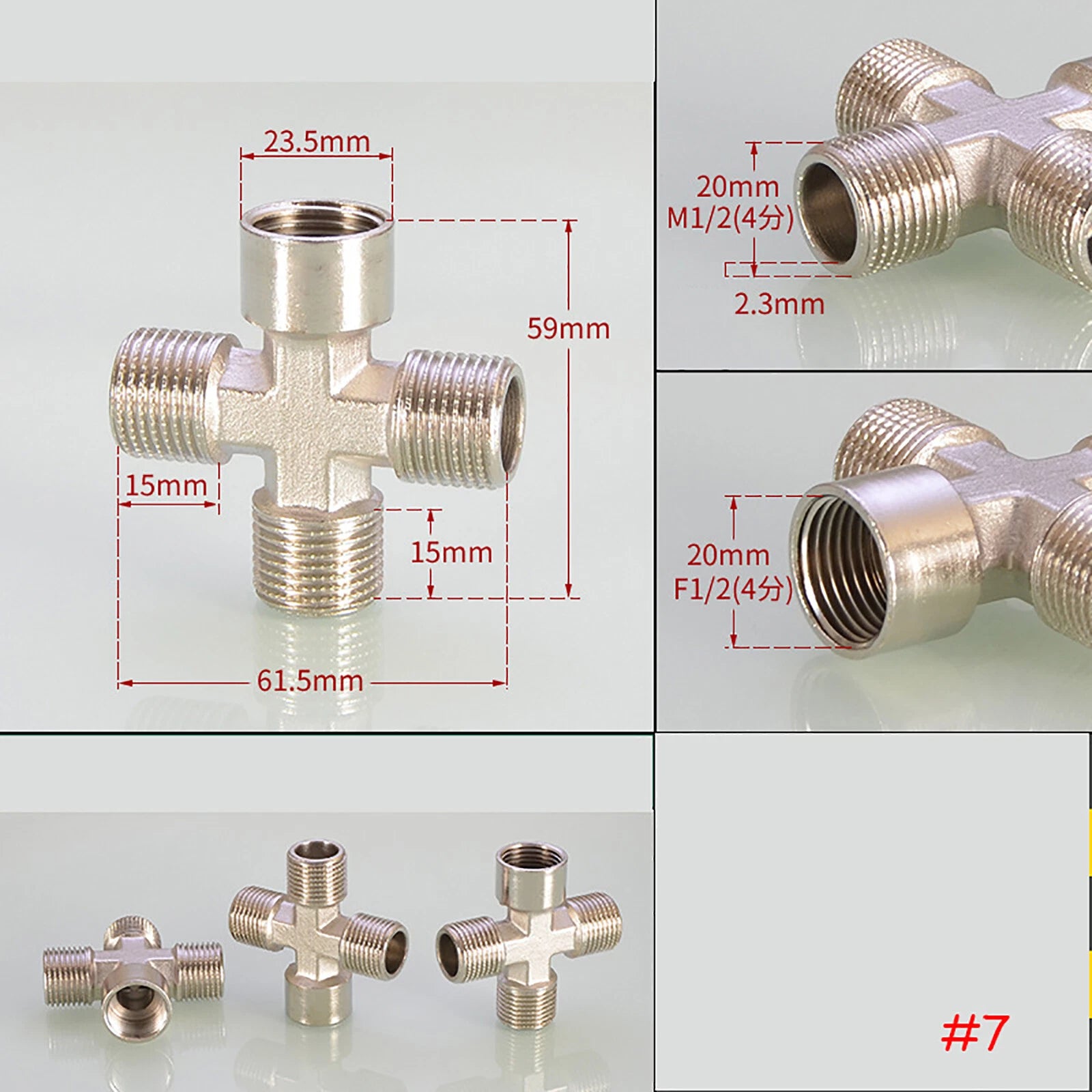 BSP 4-Way Cross Brass Pipe Fitting | 1/2" & 3/4" | Male & Female Thread Configurations