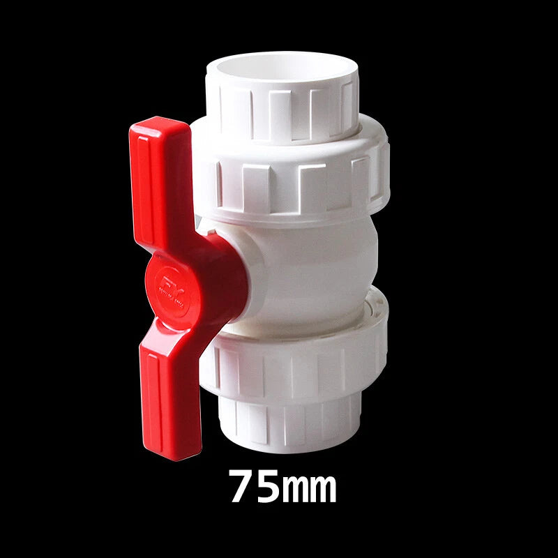 White PVC Ball Valve Double Union Solvent Weld Pipe Fittings Pond Tank 20-110mm