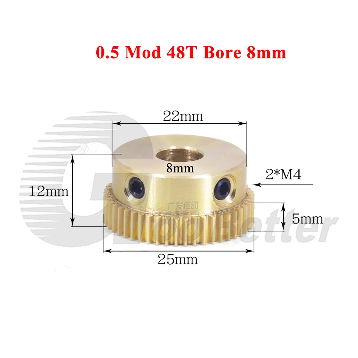 0.5 Mod Brass Pinion Spur Gear 48 Teeth Bore 4/5/6/8/10/12mm Transmission Gear