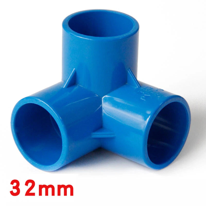 PVC 3-Way Blue Equal Connector Socket Pressure Pipe Fittings 20 25 32 40 50mm