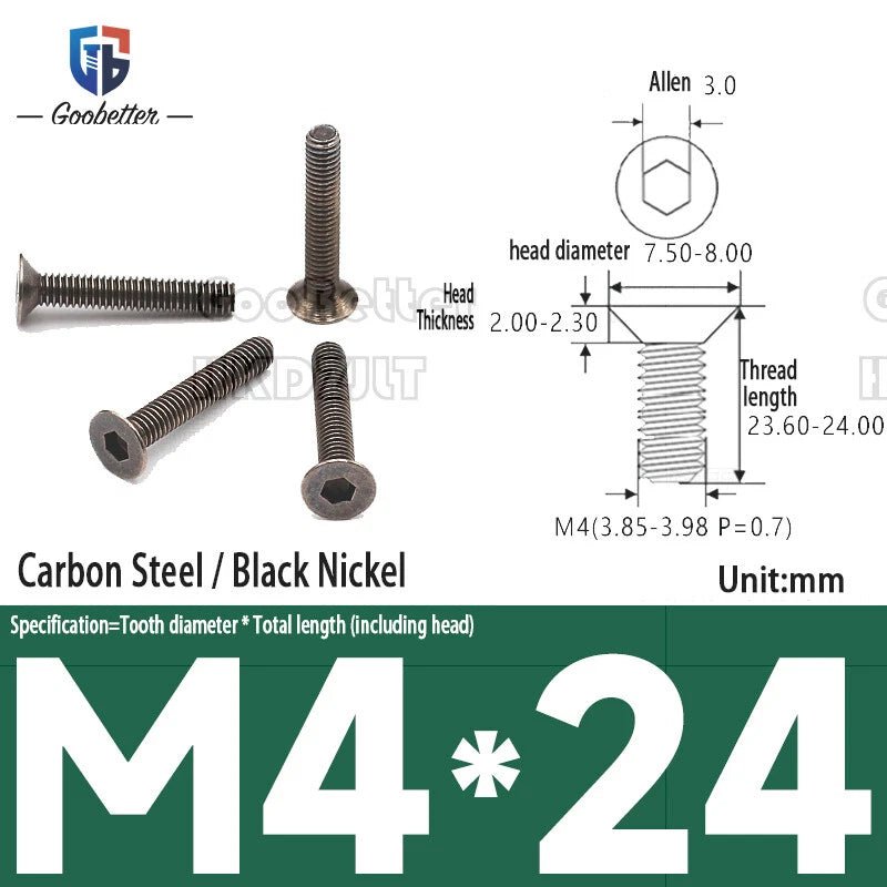Hex Socket Flat Head Machine Screws M2–M5 — Allen Drive Countersunk, Multiple Finishes, 100 or 200 Pack - HomeDIYer