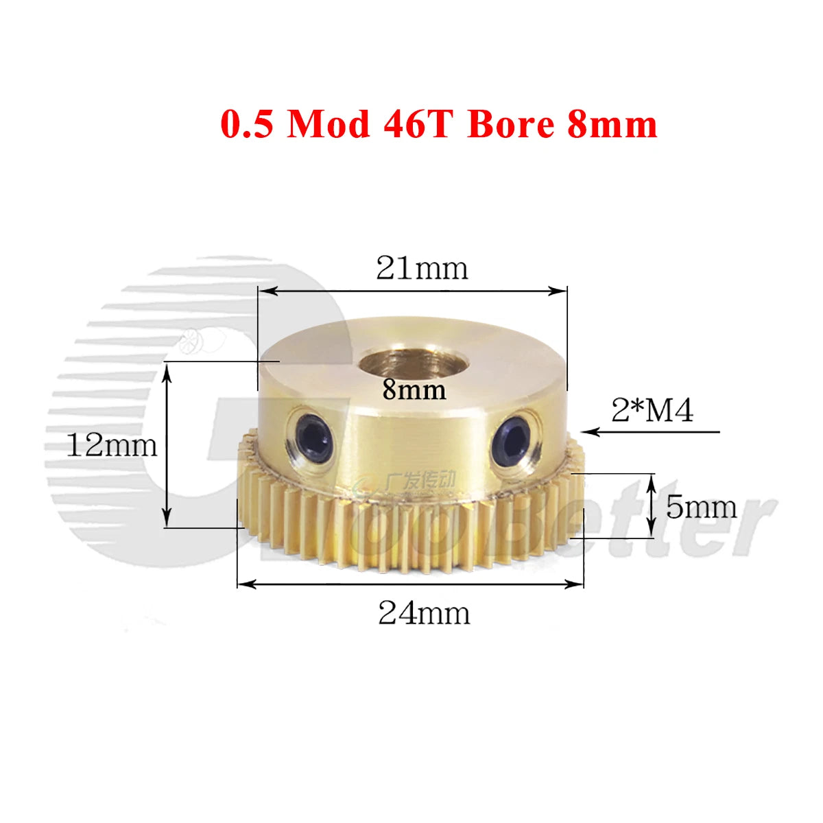 0.5 Mod Brass Pinion Spur Gear 46 Teeth Bore 4/5/6/8/10/12mm Transmission Gear