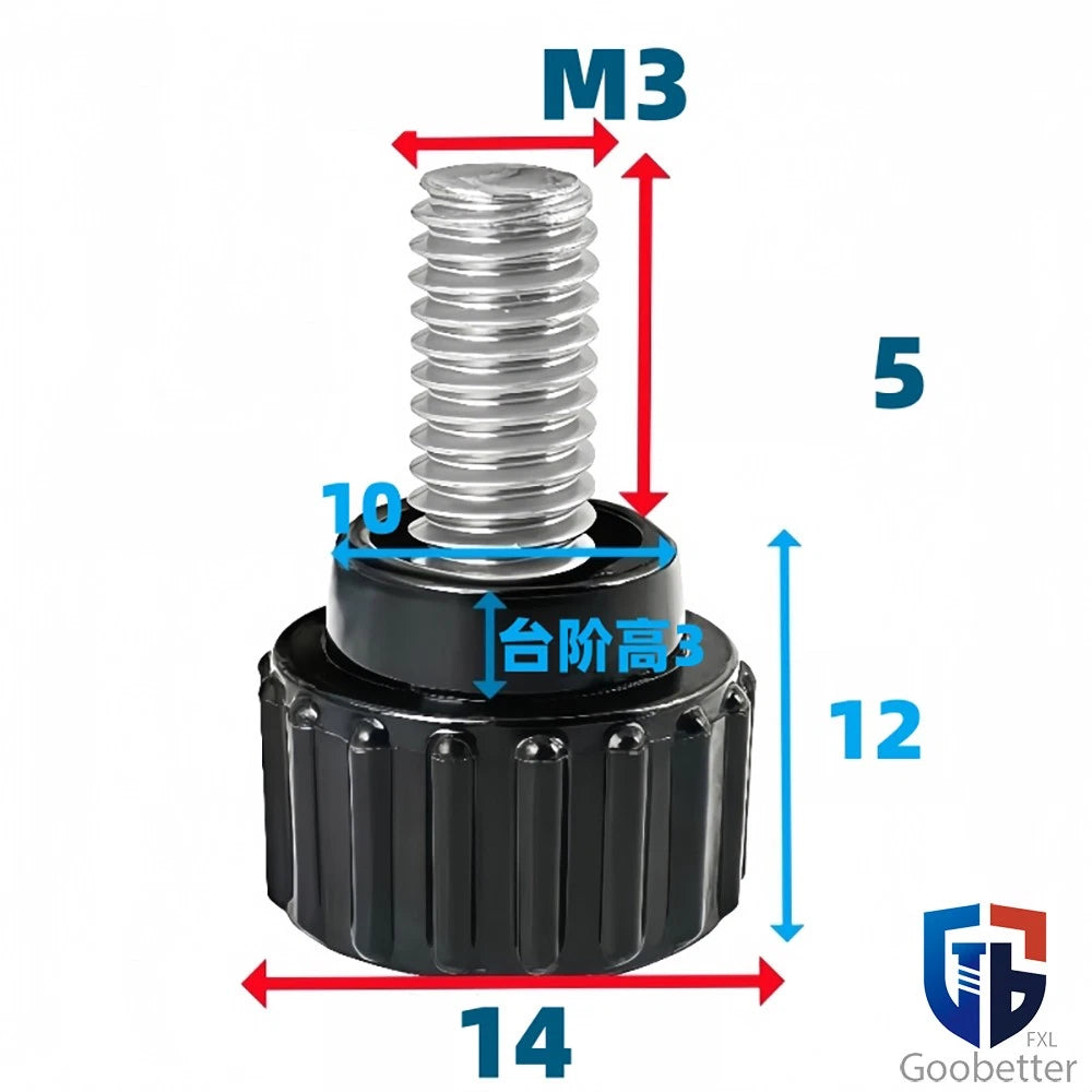 Knurled Thumb Screws with Round Plastic Handle — M3 M4 M5 M6 M8 M10 Clamping Knob Bolts