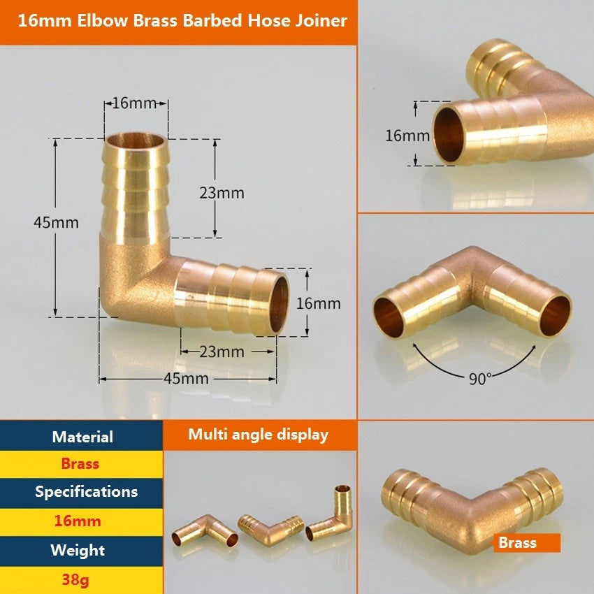 Brass Elbow Barb Hose Connector 4mm–19mm | Air Gas Fuel Pipe Fitting
