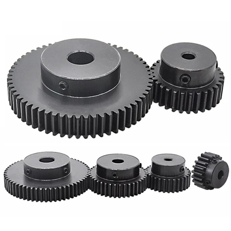 1 Module 45# Steel Spur Gear 15T-46T 1M Metal Pinion Gear 4-20mm Bore For Motor