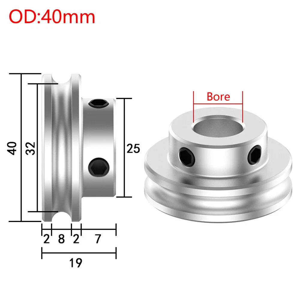 U Grooved Pulley PU Round Belt Pulleys Aluminum For 6/8mm Width Belt OD 20-80mm