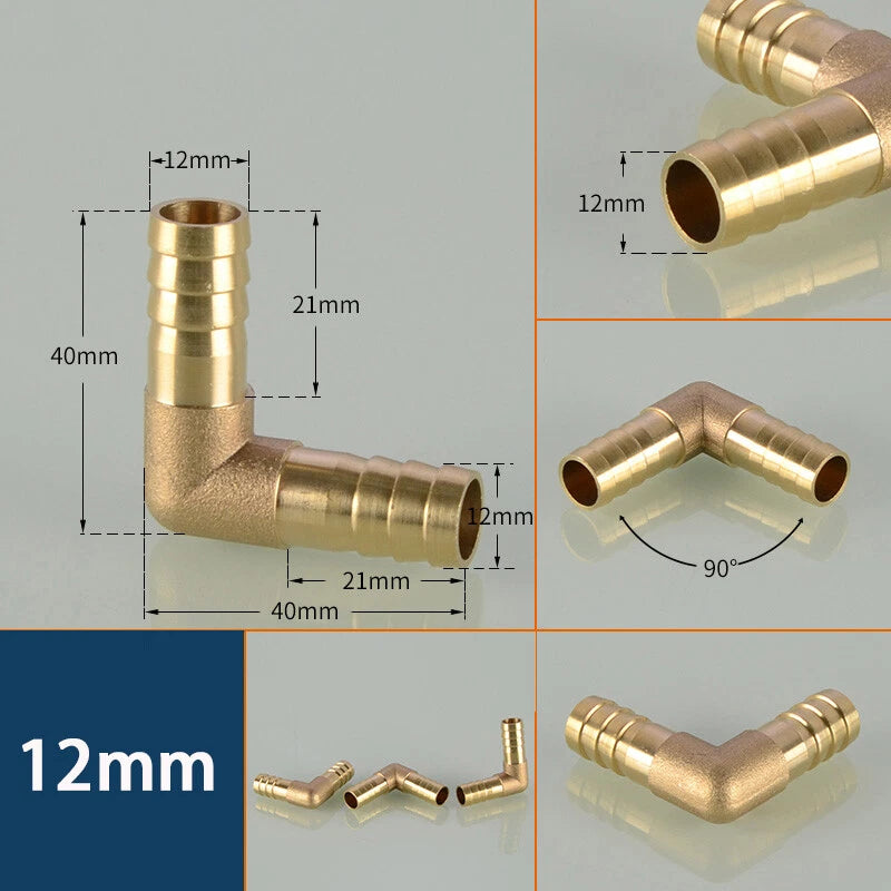 Copper 90° Elbow Hose Barb Connector — Φ4mm to Φ19mm | Gas, Fuel & Fluid Fittings