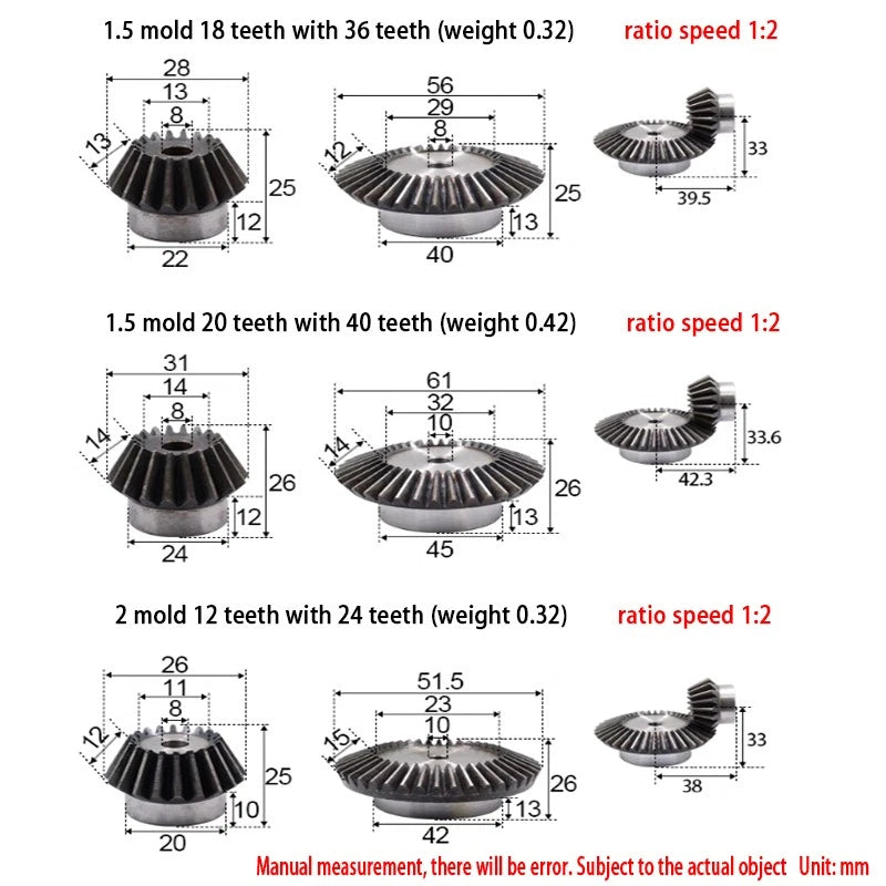 Precision Bevel Gears 0.5/1/1.5/2/2.5/3 Module 12/24 -35/70 Teeth Bevel Gear 1:2