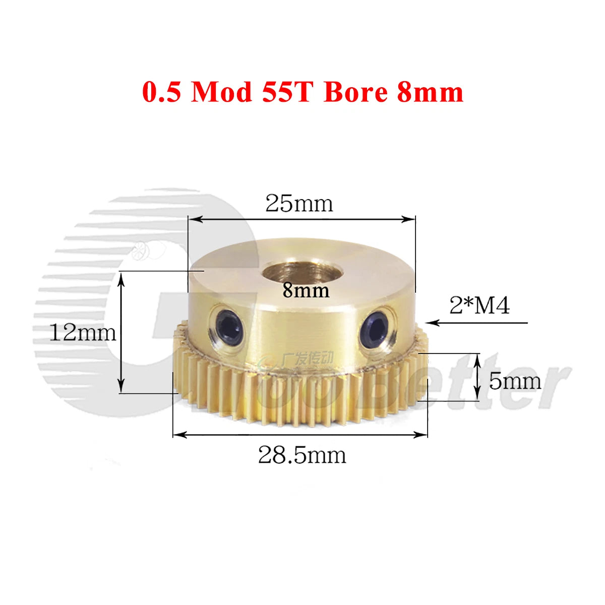 0.5 Mod Brass Spur Gear 55 Teeth Bore 4~15mm Motor Gear Transmission Pinion Gear