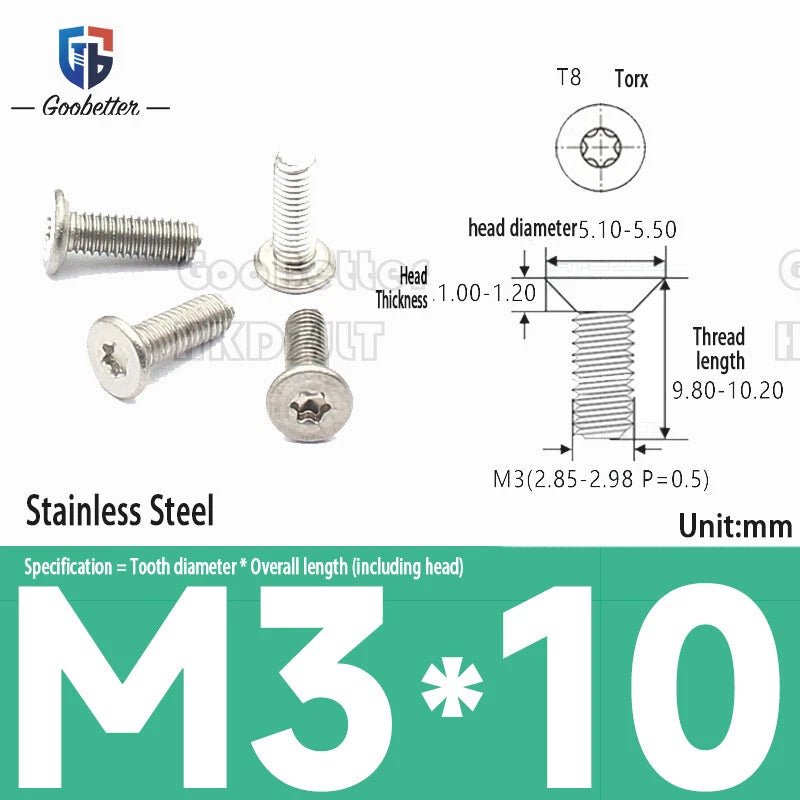 M3 Torx Flat Head Countersunk Machine Screws — Carbon Steel & Stainless Steel, Multi - Finish - HomeDIYer