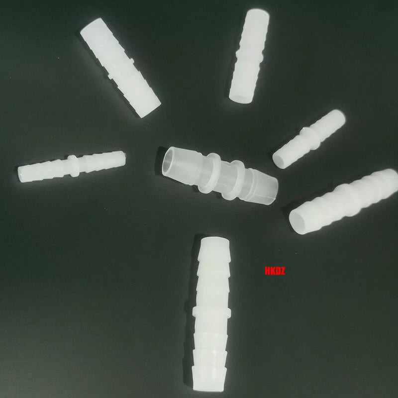Clear Plastic Barbed Straight Hose Connectors — Pipe Joiner for Air, Fuel & Water Tubing