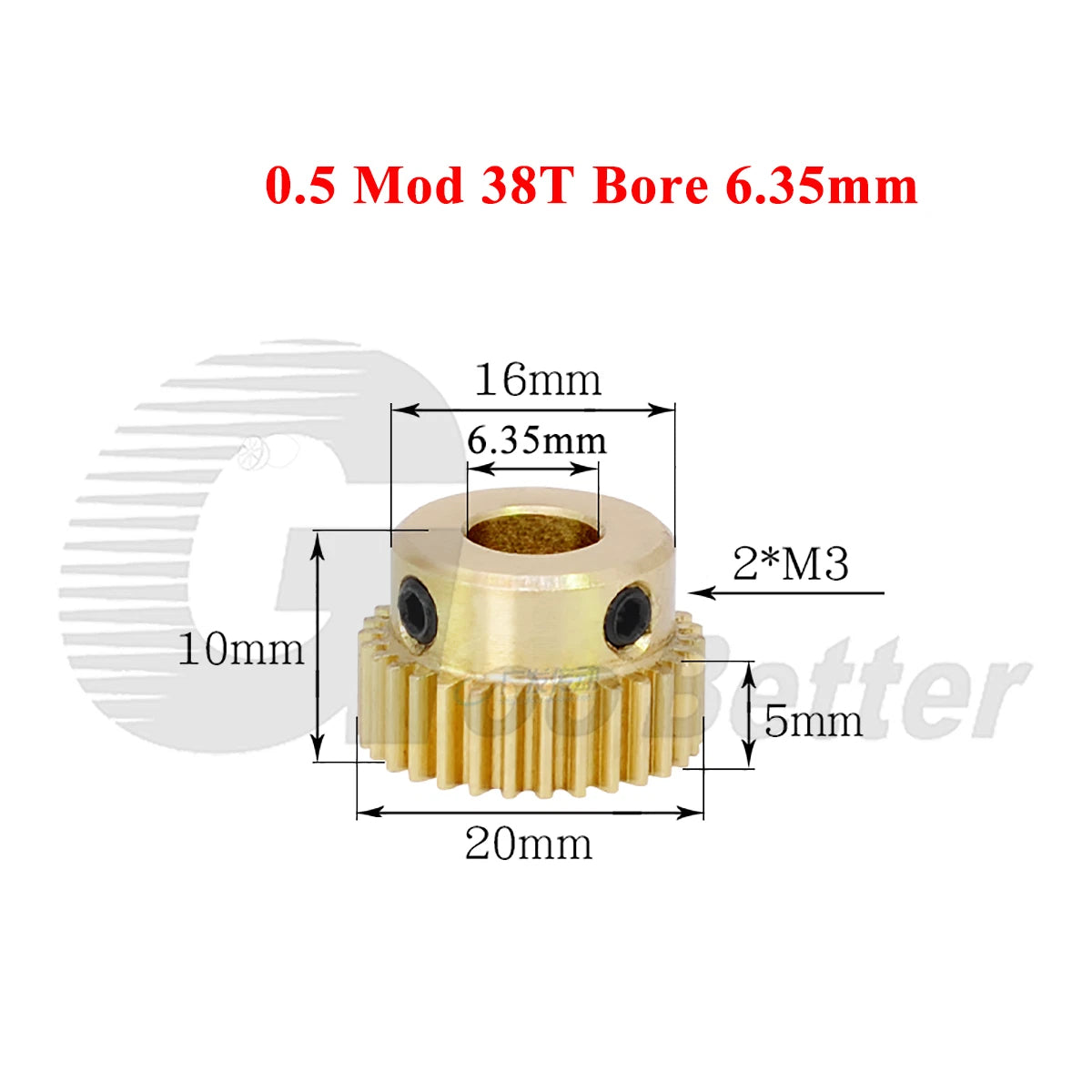 0.5 Mod Brass Spur Gear 38 Teeth Bore 4~12mm Motor Gear Transmission Pinion Gear