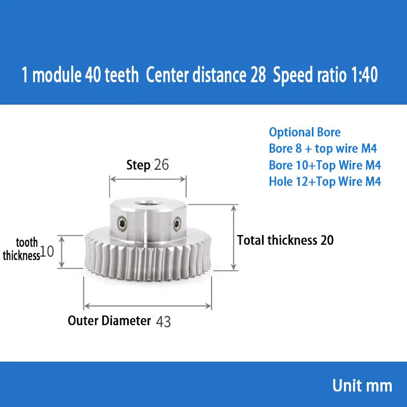1 Module 15T to 60T Gear Stainless Steels Worm Wheel Gear & Worm Gear Shaft