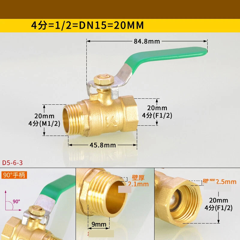 Brass Ball Valve Air Compressor Pipe Fittings — NPT 1/4" 3/8" 1/2" 3/4"
