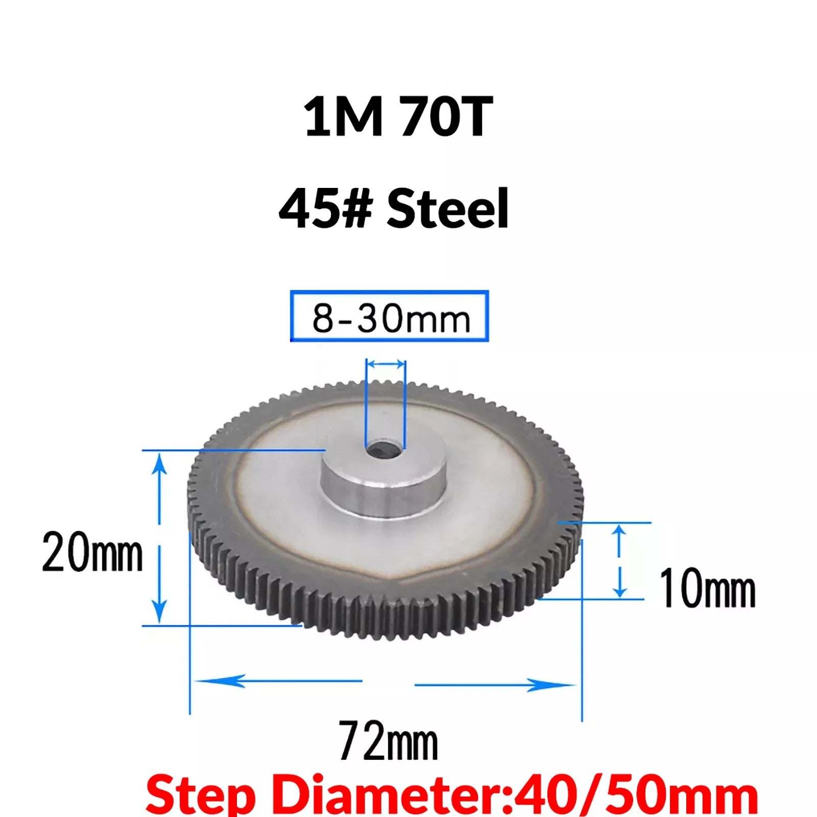 1 Mod 45# Steel Pinion Gear Spur Gears 65-150 T 8-20mm Bore With Screw Hardened