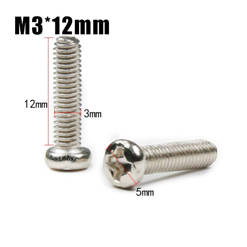 M3 Phillips Round Head Machine Screws – Small Bolts, Nickel Plated (5mm–30mm Lengths)