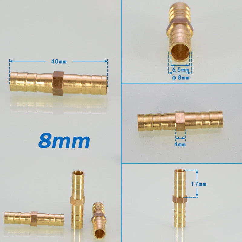 Brass Hose Joiner Straight Barb Splicer Connector Air Fuel Water Pipe Fittings