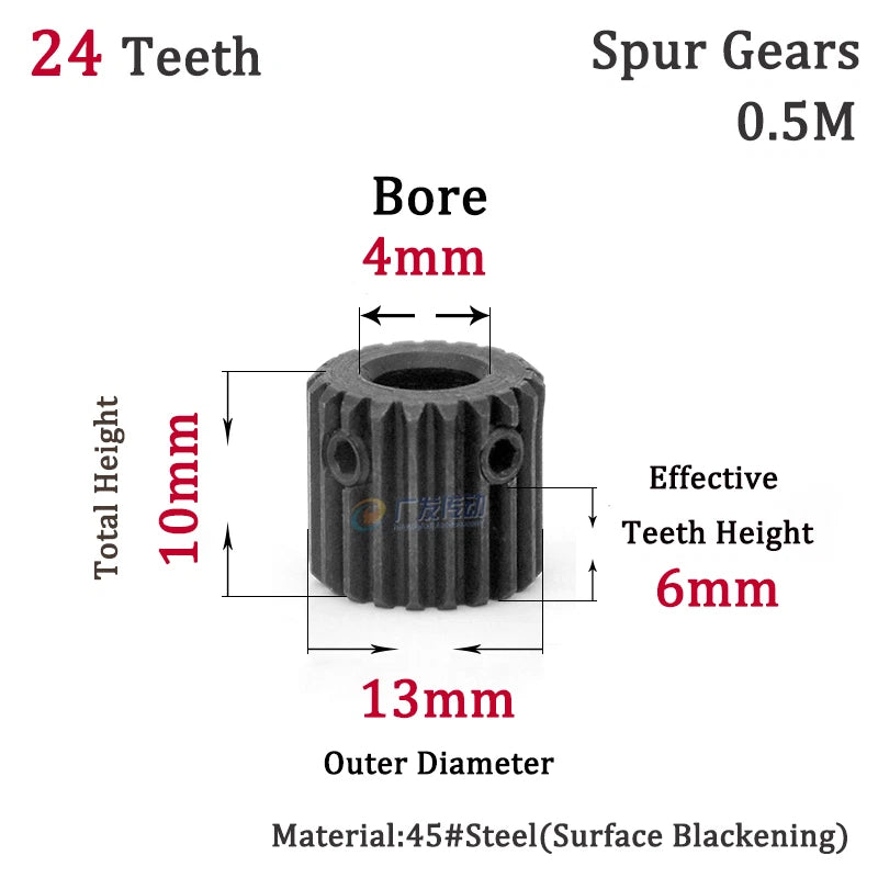 0.5M 20-24T Spur Gears Steel Pinion Gears Metal Spur Transmission Gear 45 Steel