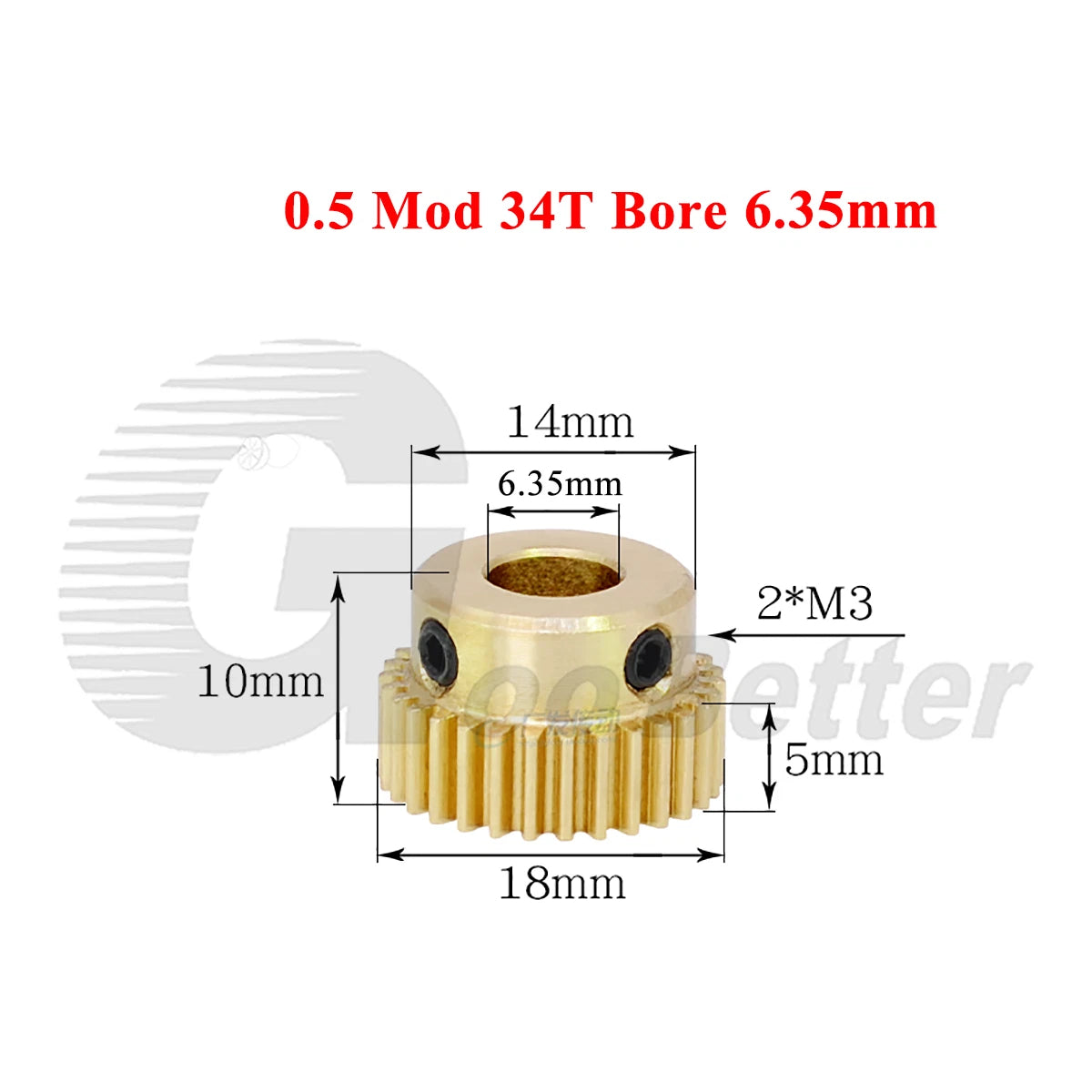 0.5 Mod Brass Spur Gear 34 Teeth Bore 4~10mm Motor Gear Transmission Pinion Gear