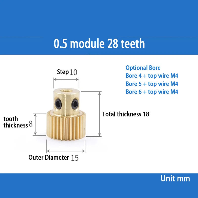 Mod 0.5 Brass Pinion Gear Spur Gears 20-60 Teeth 4-12mm Bore With Screw Hardened