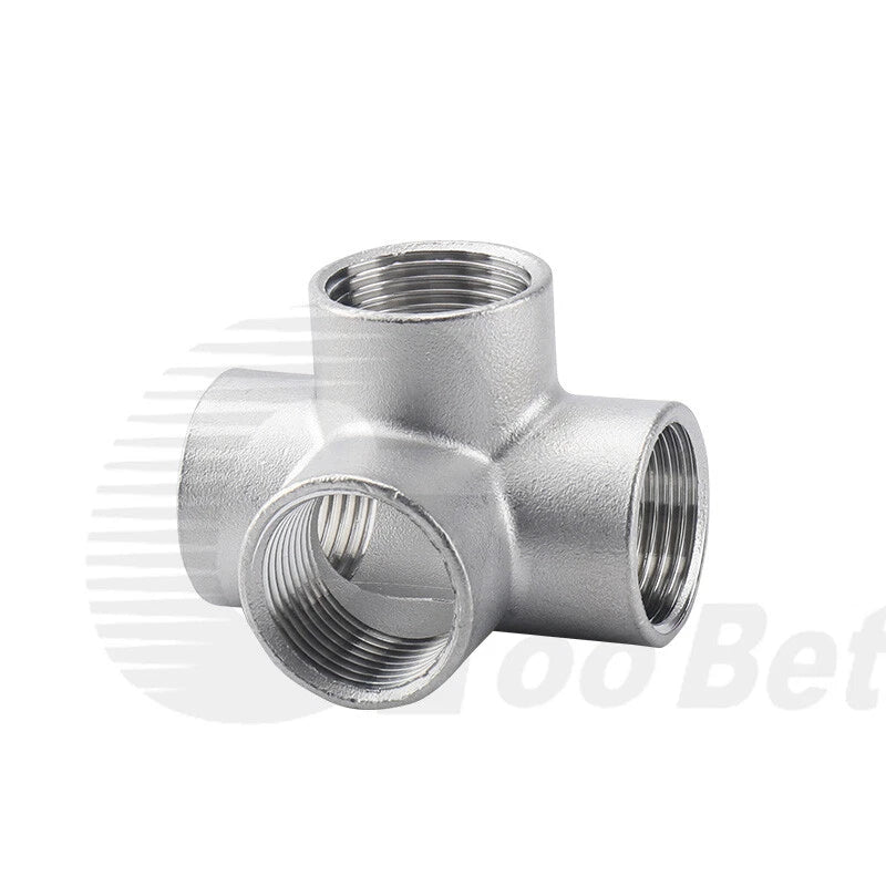 304 Stainless Steel BSP Cross Pipe Fittings — 3-Way & 4-Way, ½" to 1" Thread