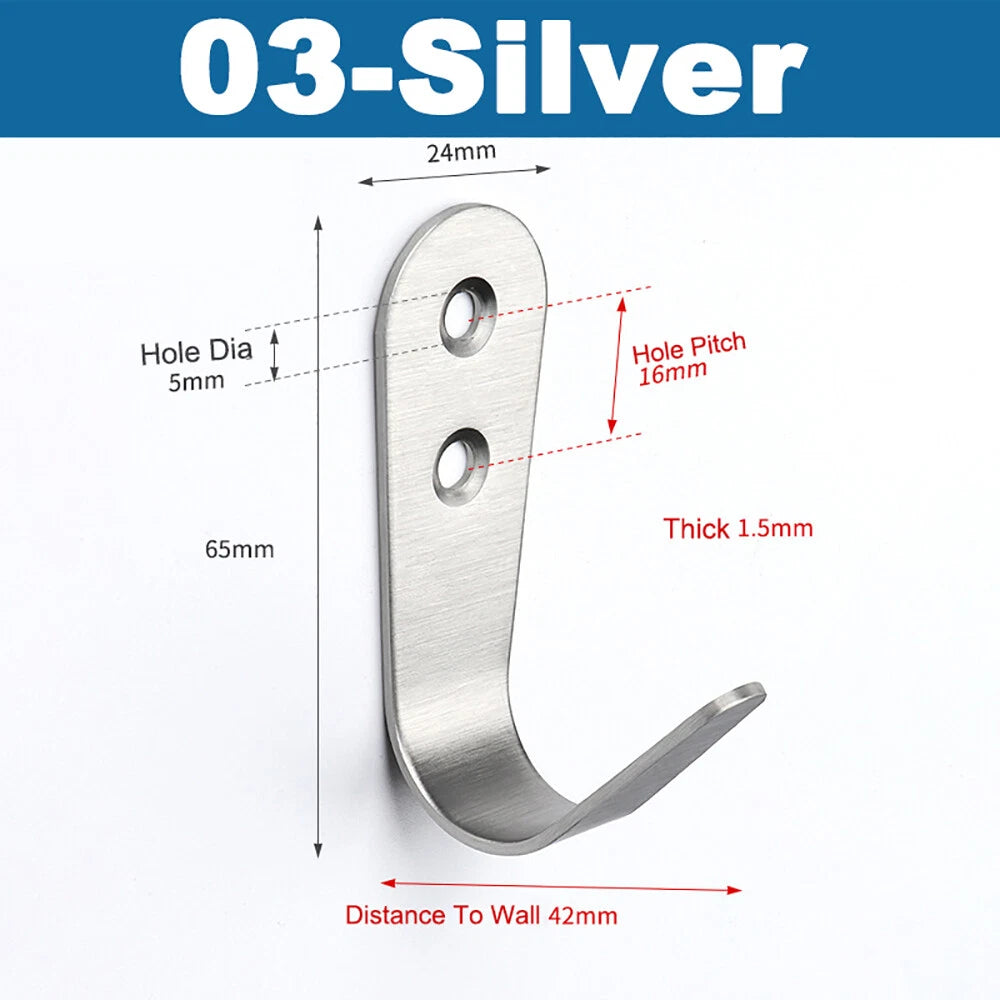 Stainless Towel Coat Heavy Duty Door Wall Mounting J Hooks Hanger Single Holder