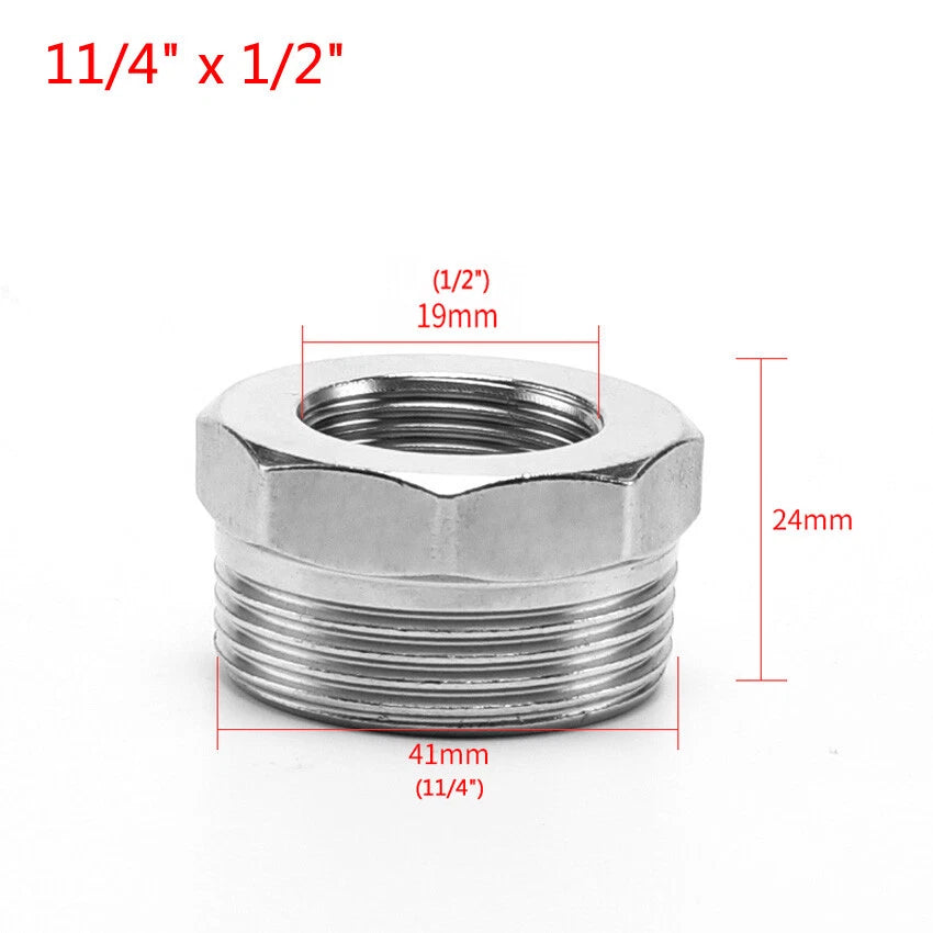 BSP Reducing Bush Stainless Steel Male x Female Pipe Adapter — 13 Sizes