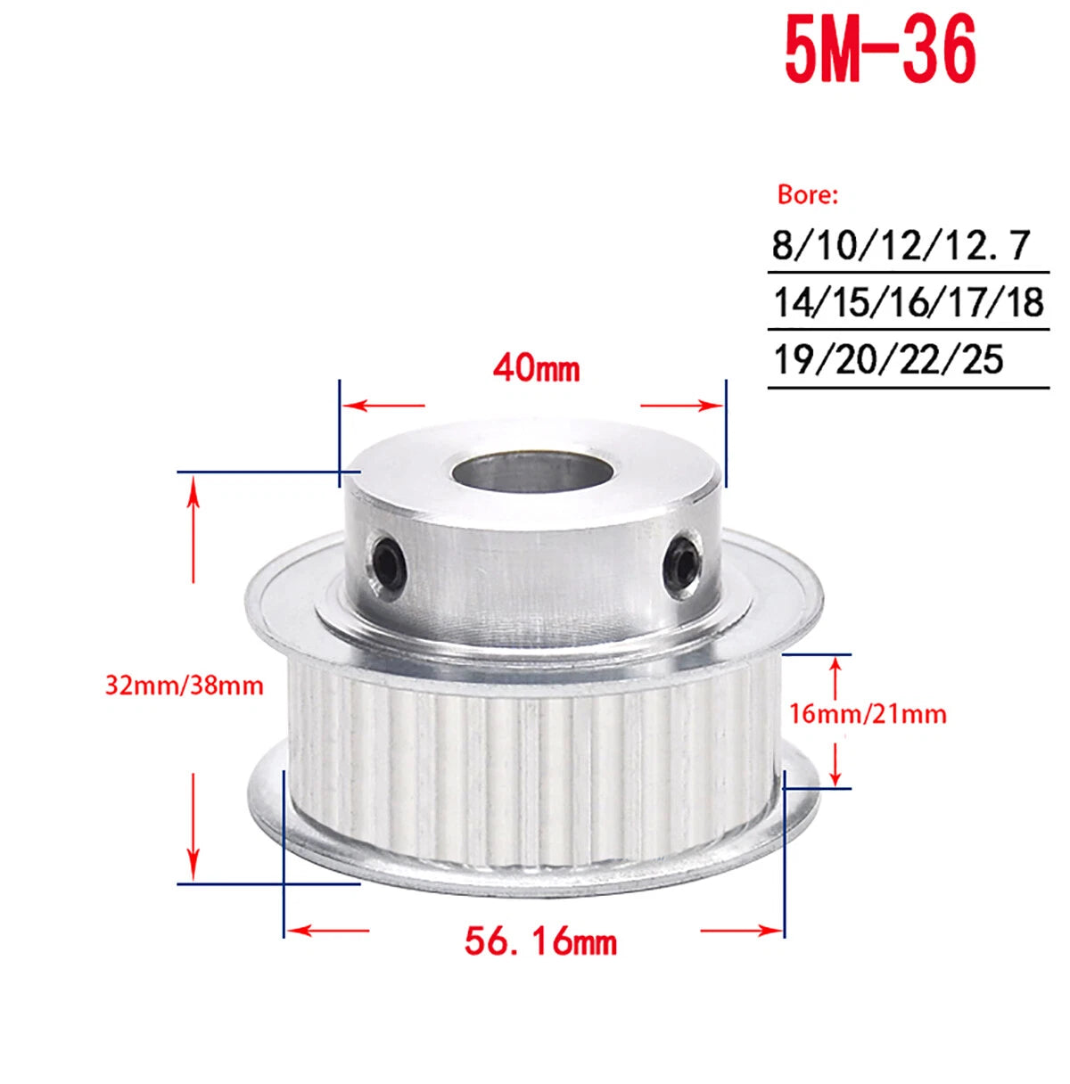14 - 60 Teeth HTD-5M Timing Belt Pulley Bore 5mm-25mm for Reprap 3D Printer CNC