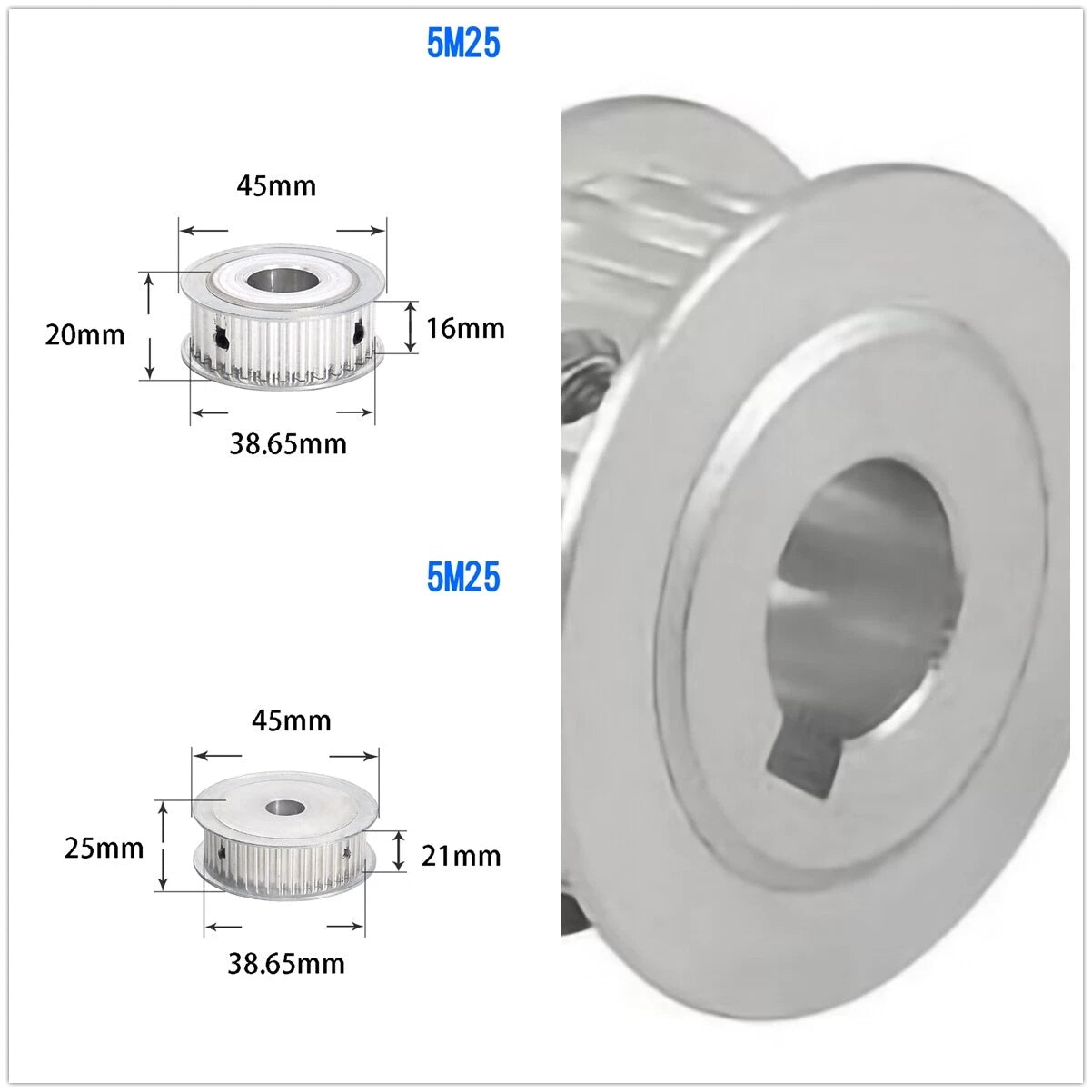 HTD5M Timing Belt Pulley 15 16 18 20 22-100 Tooth Key-Bore for CNC-Step Motor