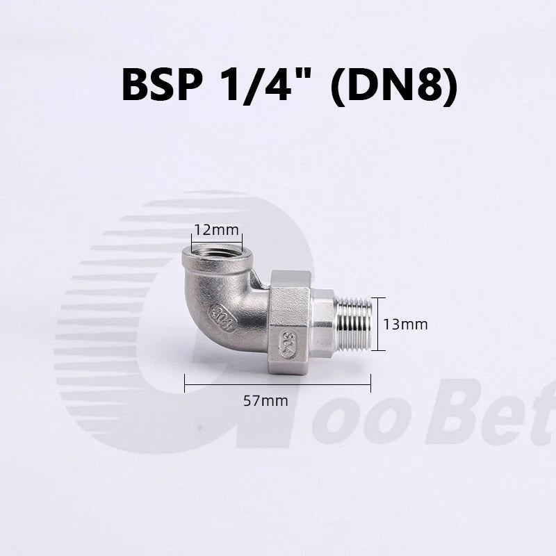 304 Stainless Steel 90° Union Elbow BSP 1/4"–2" Male Female Pipe Fitting Adapter