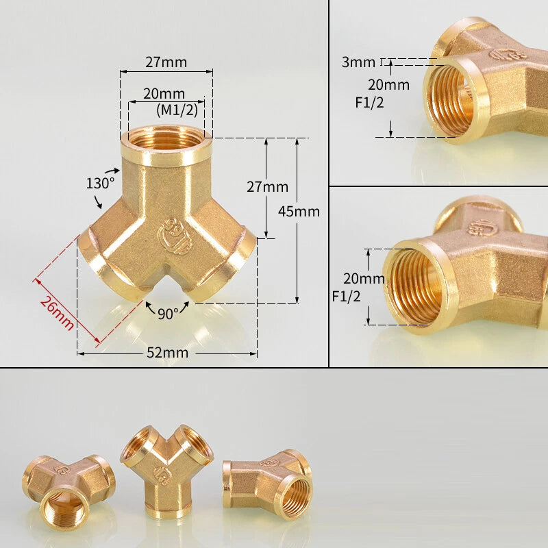 BSP 3-Way Y Fitting — 1/4" 3/8" 1/2" Female Male Thread Hose Splitter Connector