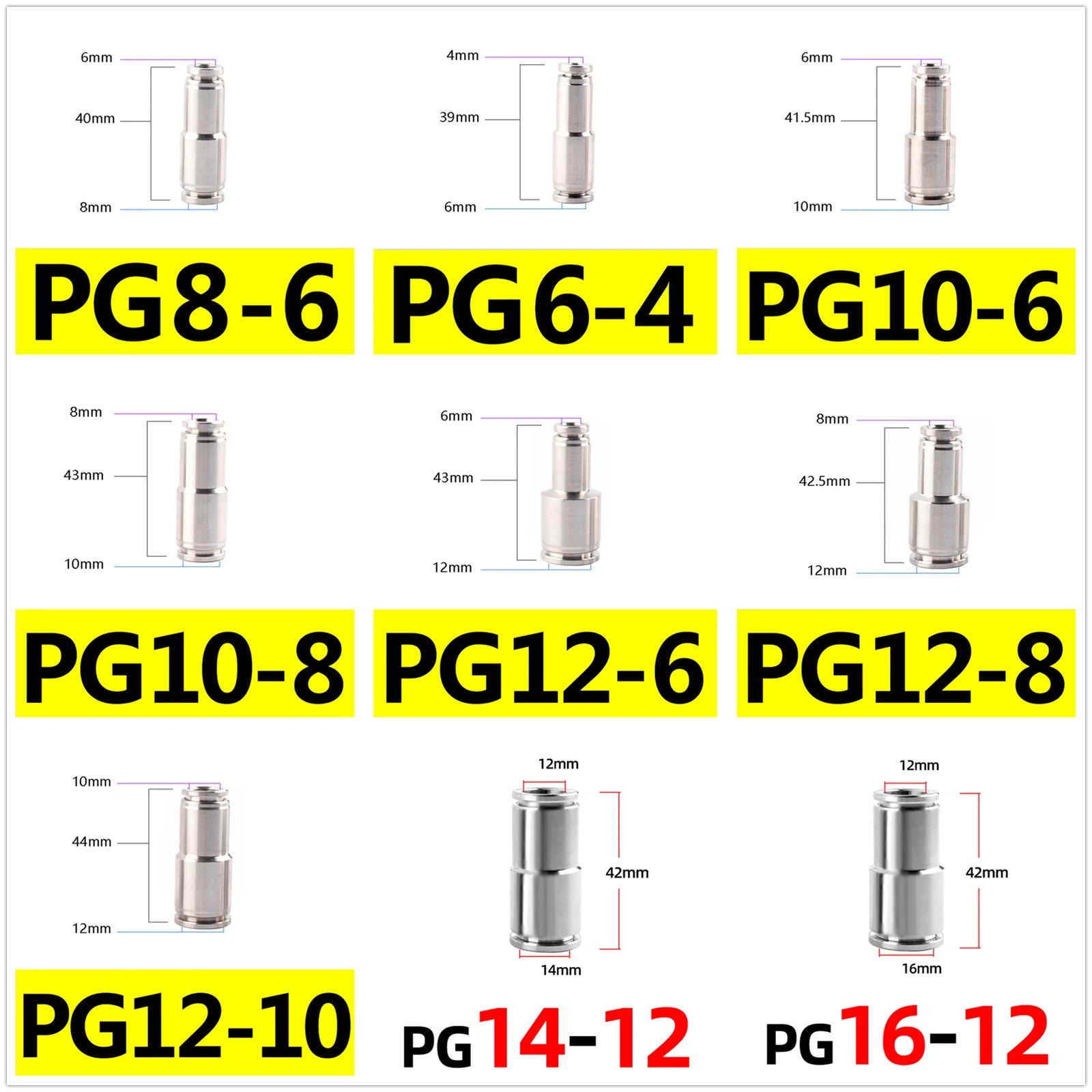 Pneumatic Push-In Fittings — Stainless Steel Hose Connectors (Straight, T, Y, L, Bulkhead & More)