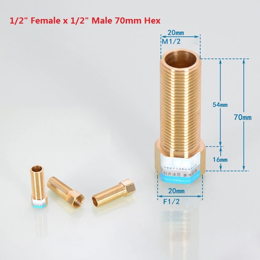 BSP Brass Pipe Adapter — Female to Male Thread, Hex & Octagon Body, Multiple Sizes