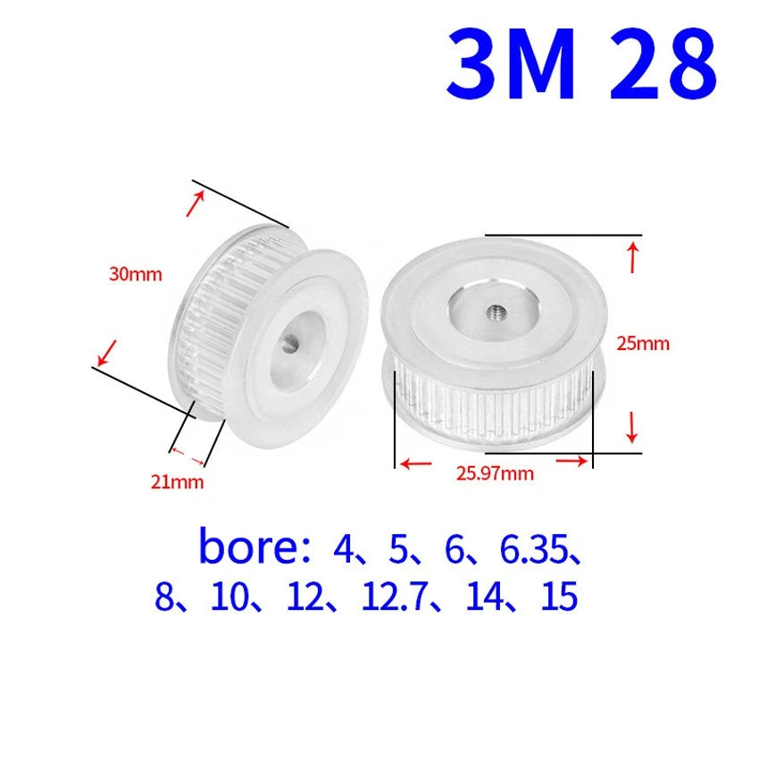 HTD-3M 20-60Teeth Timing Belt Pulley Pitch 3mm AF-type With Keyway, Width 21mm