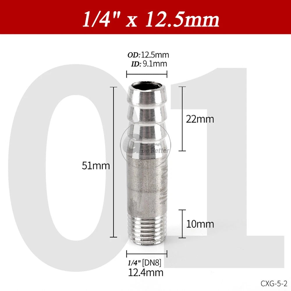 BSP1/8"-4" Male Thread Fitting x Barb Hose Tail End Connector A2 Stainless Steel