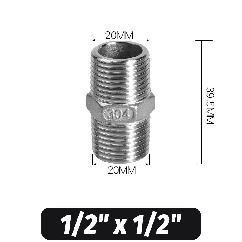 304 Stainless Steel Hex Nipple Pipe Fitting | Male to Male NPT Connector