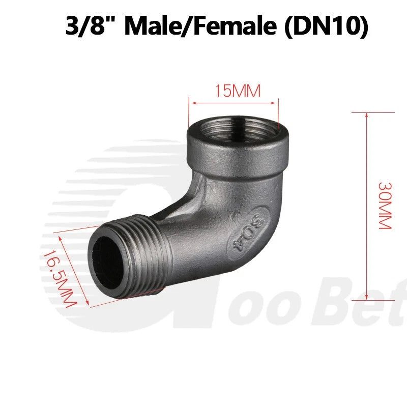 SS 304 90° BSP Elbow Fitting | Male-Female 1/8" to 2" Pipe Connector