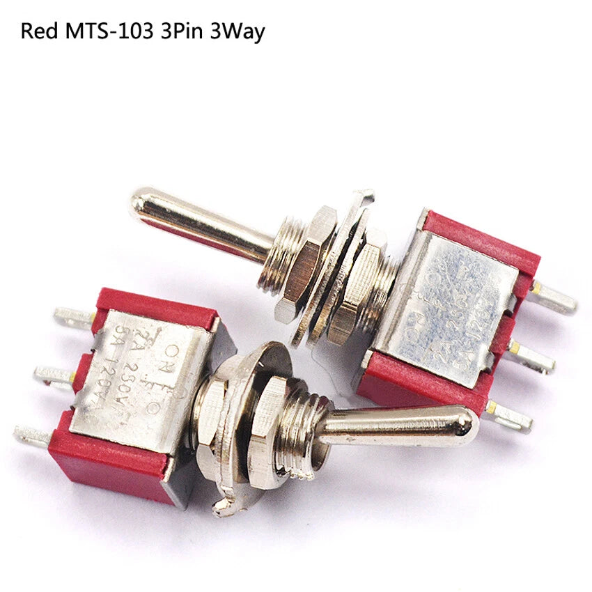 MTS & PS Series Mini Toggle Switch — 3/6/9/12 Pin, 2-Way/3-Way, Red & Blue