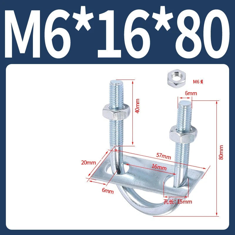 Round U-Bolts Sets Steel 16mm-219mm Inner Width M6 M8 M0 M12 with Nut, Plate